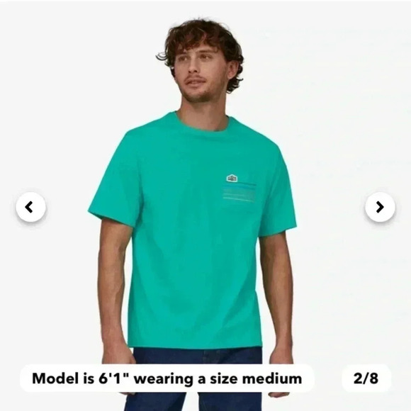 Men's (unisex) Line Logo Ridge  Stripe Organic Pocket T-Shirt - Picture 1 of 8